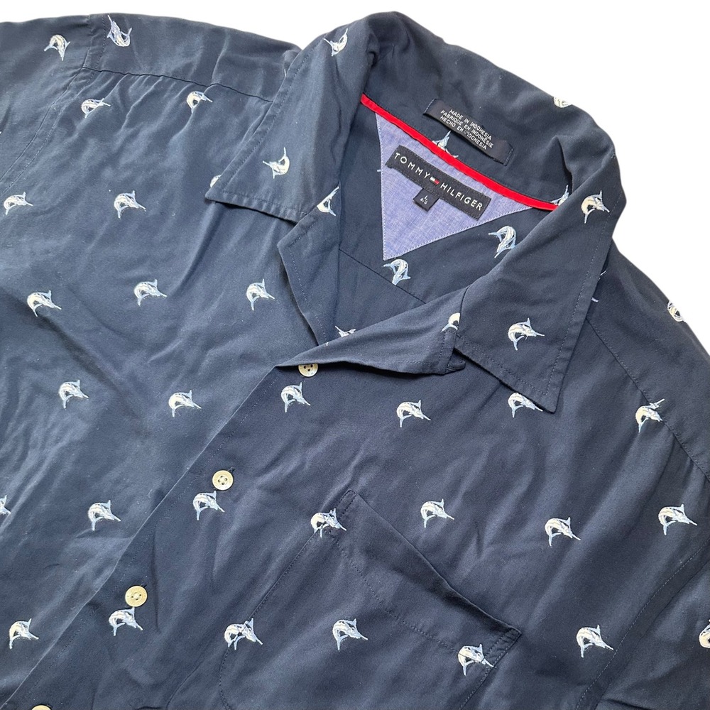 Tommy Hilfiger Mens Fisherman Short Sleeve Button Down Shirt L Nautical Normcore
